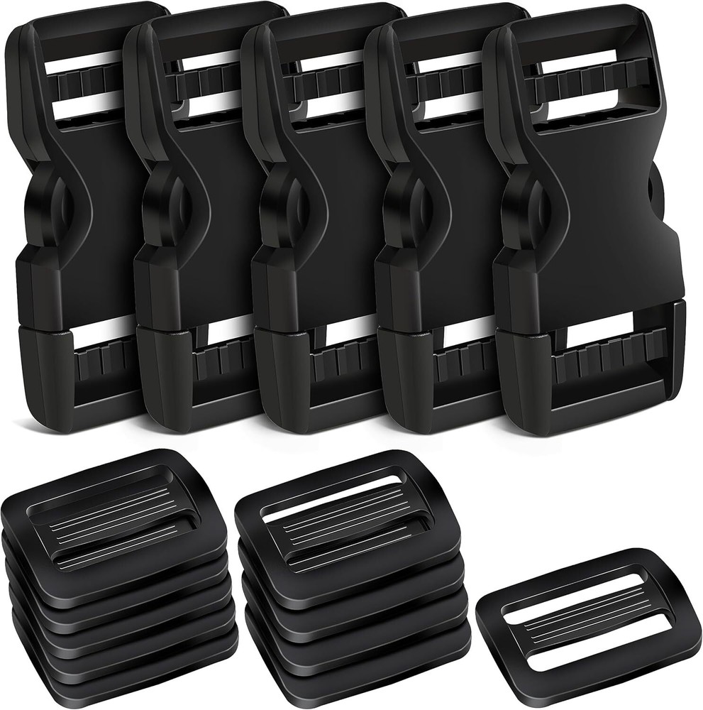 Buckles 1&Prime;, Buckles for Straps 1 Inch 5 PCS, 10PCS Tri-Glide Slide Set, Plastic