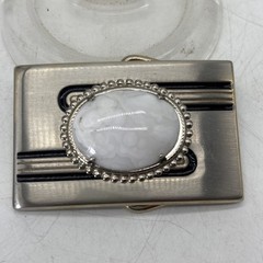 Vintage Agate Stone Belt Buckle Men&rsquo;s Silver Gold Tone Black Enamel 2.5 x 1.75 « 