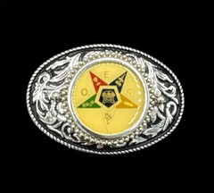 VTG Masonic Symbols O.E.S. Belt Buckle Silver Tone Freemason GAOTU Fraternal