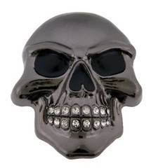 Skull Belt Buckle Men Skeleton Grillz Gunmetal Teeth Bling Rhinestones Halloween
