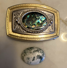 Men&rsquo;s Gold/Silver Tone Western Rectangular Belt Buckle Green Stone Inlay