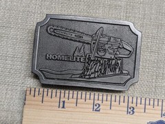 vintage HOMELITE belt buckle CHAINSAW pewter LUMBERJACK western cowboy