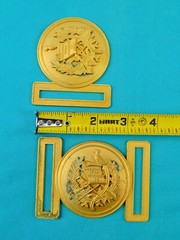 Set 2 US Guatemala Coat of Arms Gold Tone Military Army N.S. MEYER Belt Buckle J