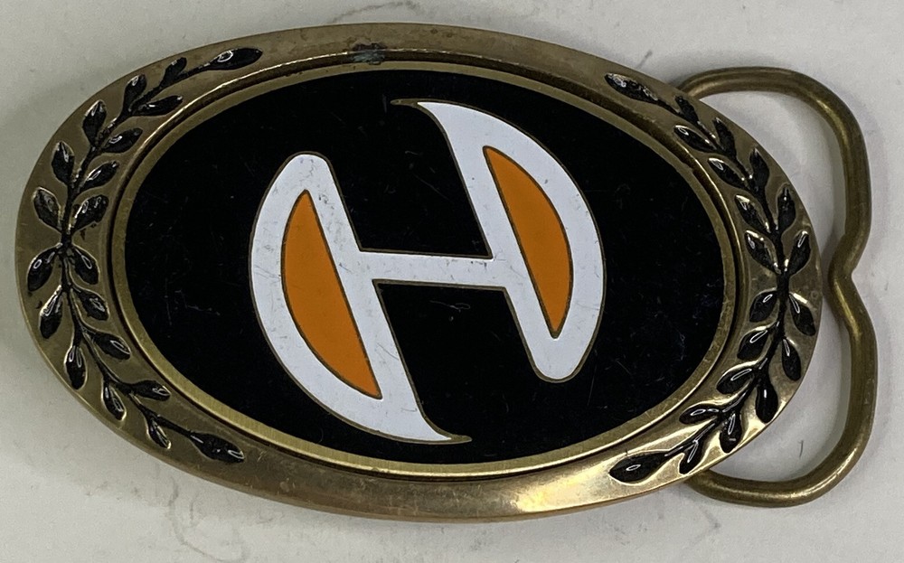 Vintage Solid Brass Black White & Orange 3” Oval Belt Buckle