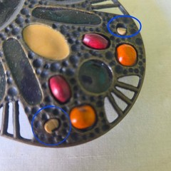 Vintage Boho Enamel Mosaic Oval Belt Buckle Bronze Tone Filigree Western