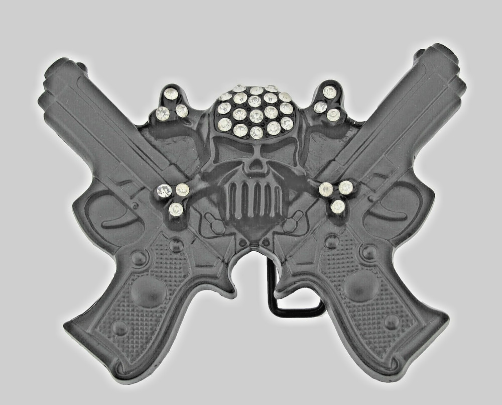 Skull Belt Buckles Black Bling Style Metal Vintage Halloween Gun Pirate Skeleton