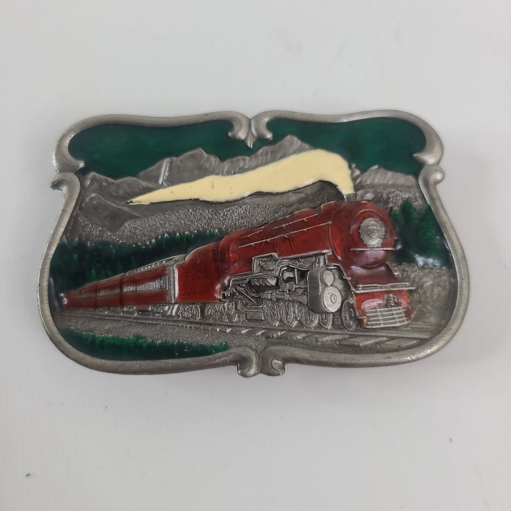 Vintage 1984 Bergamot Brass Works U-149 Steam Train Pewter Enamel Belt Buckle