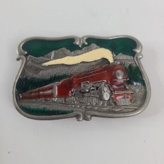 Vintage 1984 Bergamot Brass Works U-149 Steam Train Pewter Enamel Belt Buckle