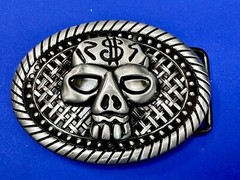 Skull With $ Dollar Sign Halloween Black & Silver Color Gothic Vibe Belt Buckle
