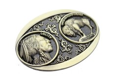 NEW Men Antique Gold Metal Fashion Belt Buckle Native Buffalo Bull 5 Cents Coin