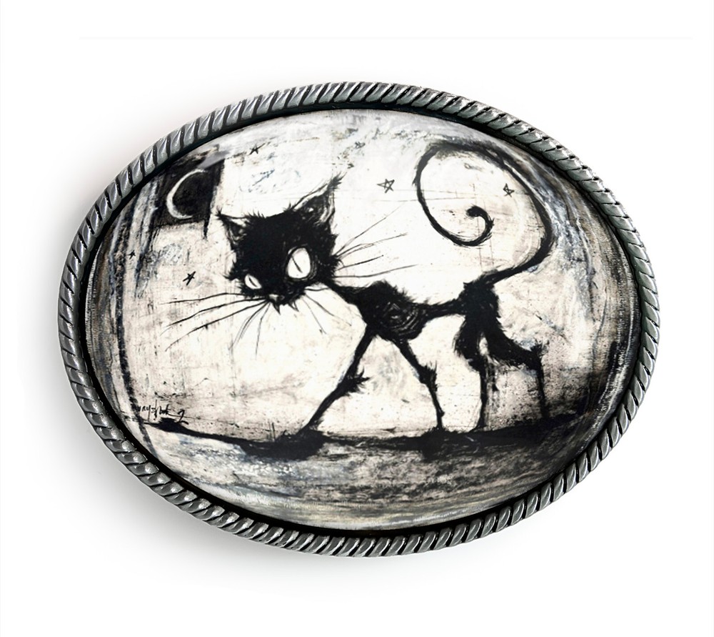 Black Cat Belt Buckle – Gothic Halloween Art Belt Buckle – 81