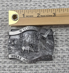 Vintage Bergamot Brass Works Wyoming Belt Buckle Mens Silver 1981 Deer Scene