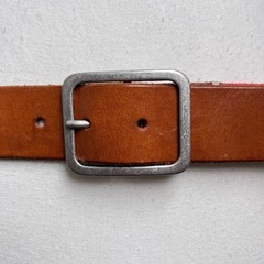 Vintage Red Canvas Brown Leather Belt Silver Buckle Preppy Statement