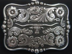 Nocona Western Belt Buckle Rectangle Longhorn Silver Tone and Black 37586