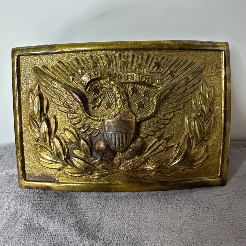 Vintage Brass Eagle Belt Buckle E Pluribus Unum US Great Seal Rectangular Plate