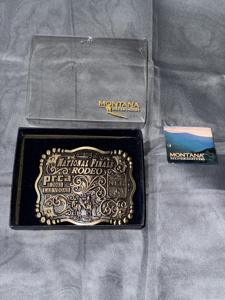 Vintage Montana Silversmiths Belt Buckle Mens Wrangler NFR 2003 Las Vegas PRCA
