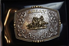 Ariat Western Belt Buckle Filigree Logo Team Roper Silver tone A37064