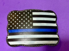 USA Flag Stars Striped with Blue Line Belt Buckle Card Holder Wallet / Stash box