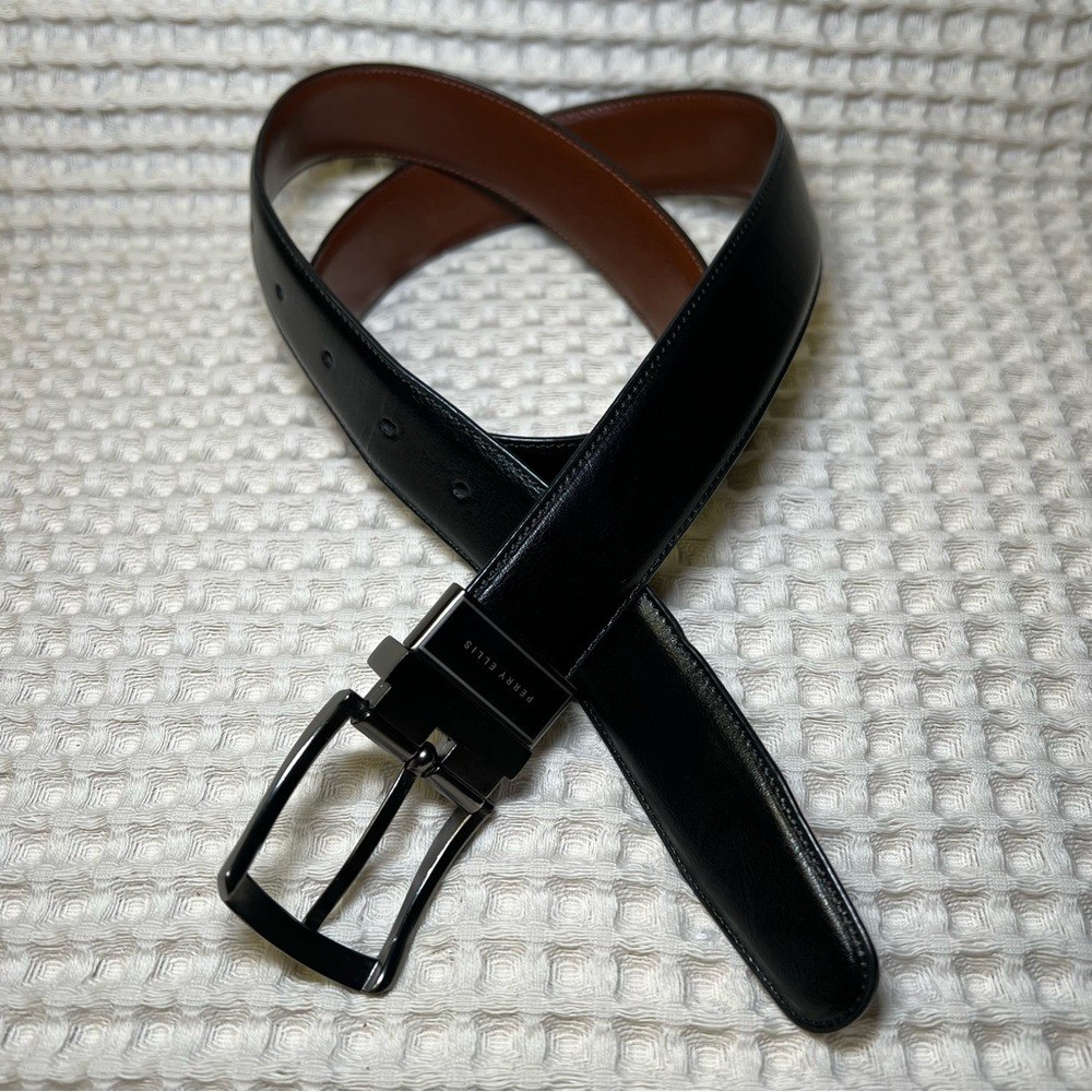 Perry Ellis Leather Belts Black and Brown with Sleek Metal Buckles