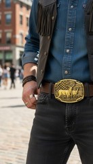 Men Gold Color Metal Belt Buckle Deer Nature Hunter Western Fashion Accessory