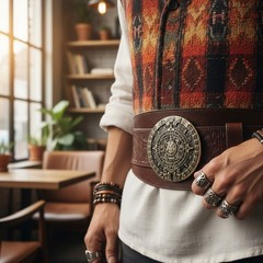 Men Women Metal Belt Buckle Silver Metal Fashion Aztec Calendar Mayan Sun Stone