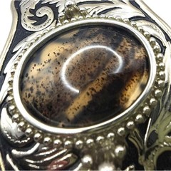 Western Belt Buckle Dendritic Agate Cabochon Silver Engraved Accents Side Pieces