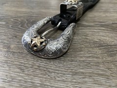 Rare Chet Vogt 14k .925 Sterling Belt Buckle Set XL cowboy Star BLK ✅