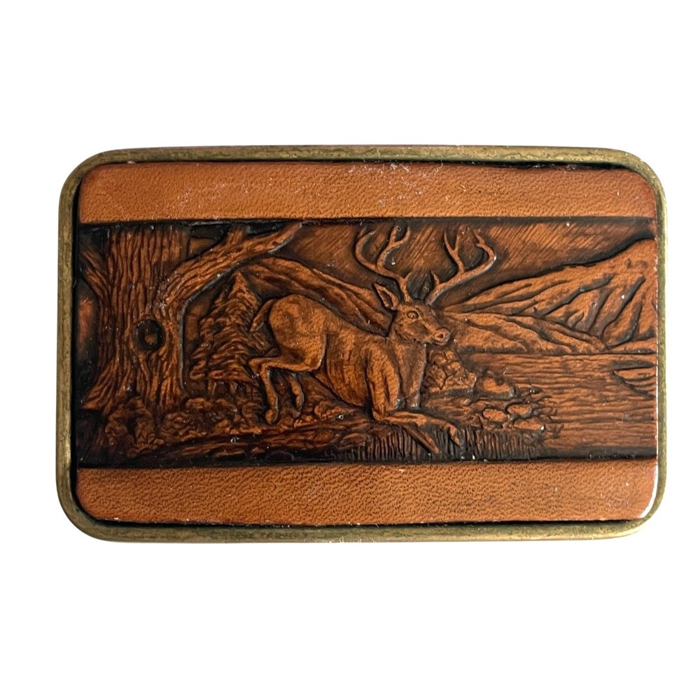 Century Canada Brown Leather Belt Buckle – Deer/Buck Vintage Tooled Stamped
