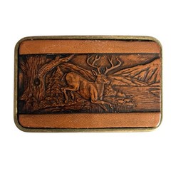 Century Canada Brown Leather Belt Buckle – Deer/Buck Vintage Tooled Stamped