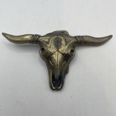 Vtg 1970s Large Ox Bull Longhorn Skull Western Cowboy Biker Brass Belt Buckle