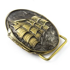 Brass belt buckle Frigate, Sailship buckle, Brigantine, Barque, Warship buckle