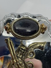 Western Belt Buckle Gun Pistol + Stones Metal (Silver Color) 3.5” x 2.5”