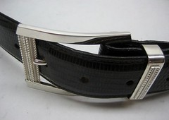 Sterling silver 925 buckle & loop, 44 grams w/Genuine Lizard 1.5  » belt U.S.A..