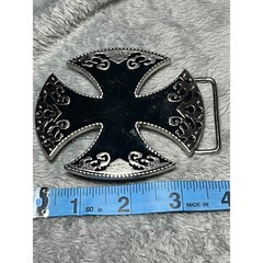 Silver Tone Maltese Cross Belt Buckle Gothic Western Biker Style 3.5in