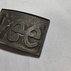 Vintage Lee Jeans Belt Buckle Brass Tone Raised Logo Rectangle Western Workwear
