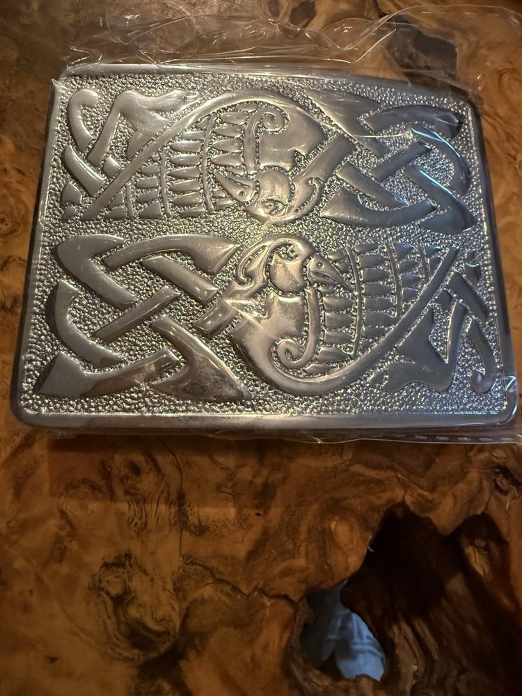 Belt Buckle Chrome Large Celtic Bird Design New Without Tags