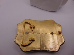 WESTERN BELT BUCKLE BLUE AND GOLD TONE MAFCO COWBOY SOUTHWEST 3 3/4&Prime; X 2 3/4&Prime;