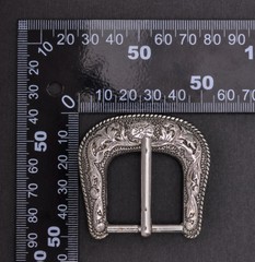 Western Cowboy Silver Flower Engraved Belt Pin Buckle 3pc/Set Fits 1-1/8&Prime; Strap