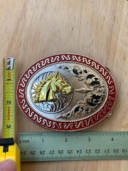 Western Buckle Gold Silver Red Horse Head Cowboy Oval 2 » Hebilla Vaquero