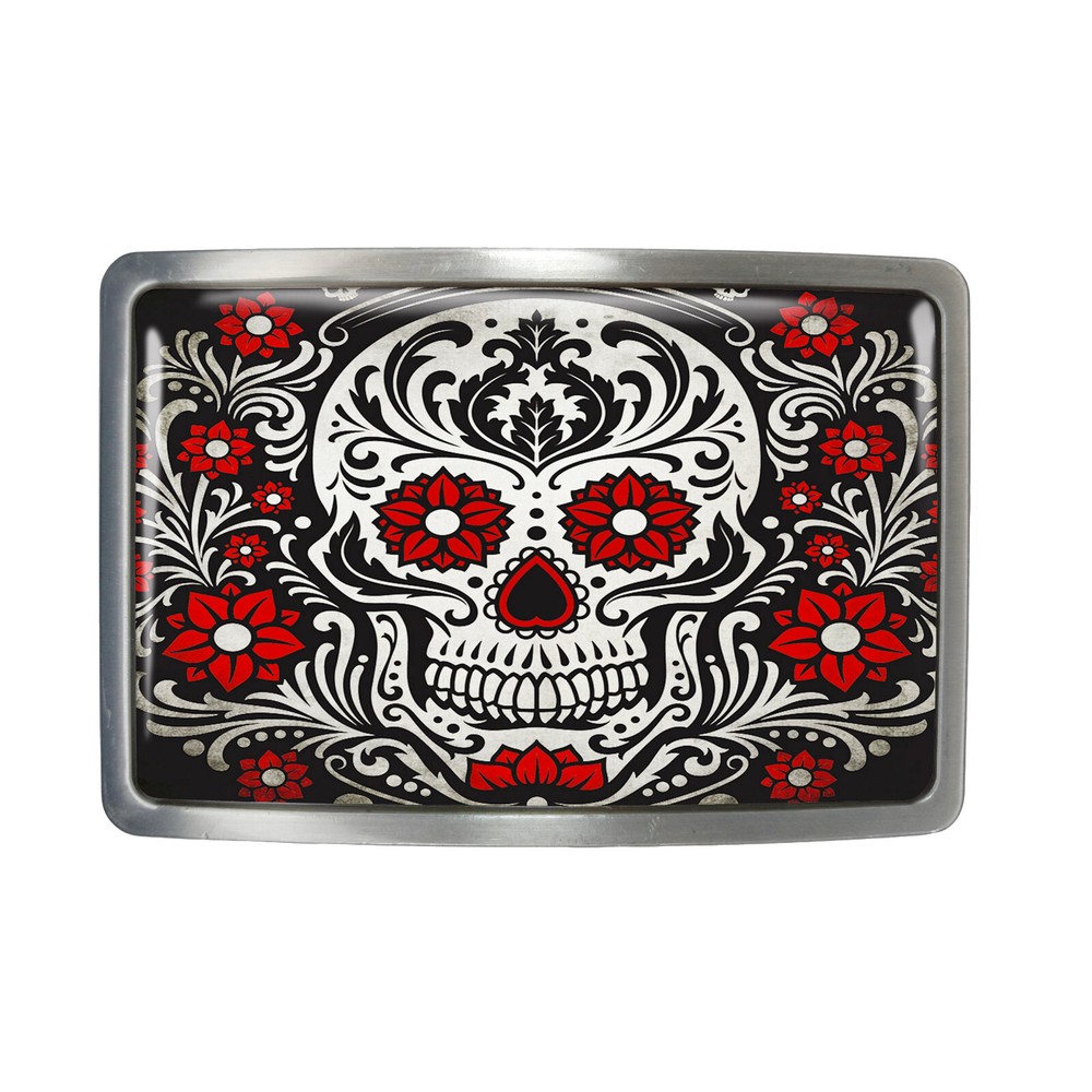 Ornate Skull Belt Buckle – Day of the Dead Skull Belt Buckle – 78