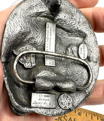 Siskiyou Bald Eagles Belt Buckle Co 1990 Vintage Pewter Teal Enamel Swirl USA