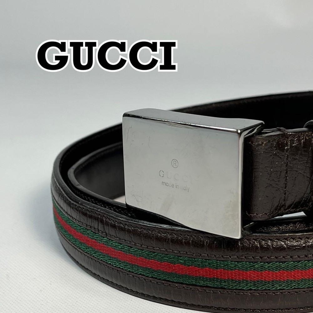GUCCI Pre-Owned Belt Sherry Line Silver Buckle Leather