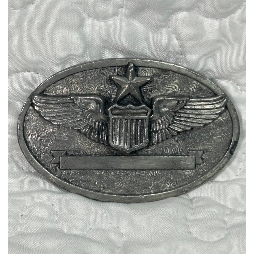 Vintage 1983 Buckle Connection Senior AAF USAF Pilot Wings Belt Buckle Silver