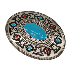 Men Silver Metal Buckle Native Ethnic Big Oval Turquoise Blue Western Accessory