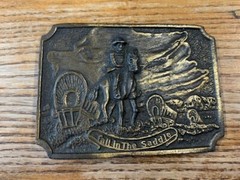 Belt Buckle Pioneer Cowboy Tall in the Saddle Brass Buckle Vintage