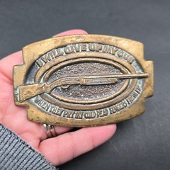 Vintage Brass Shotgun Belt Buckle Cold Dead Fingers Quote 268 Patina Mens