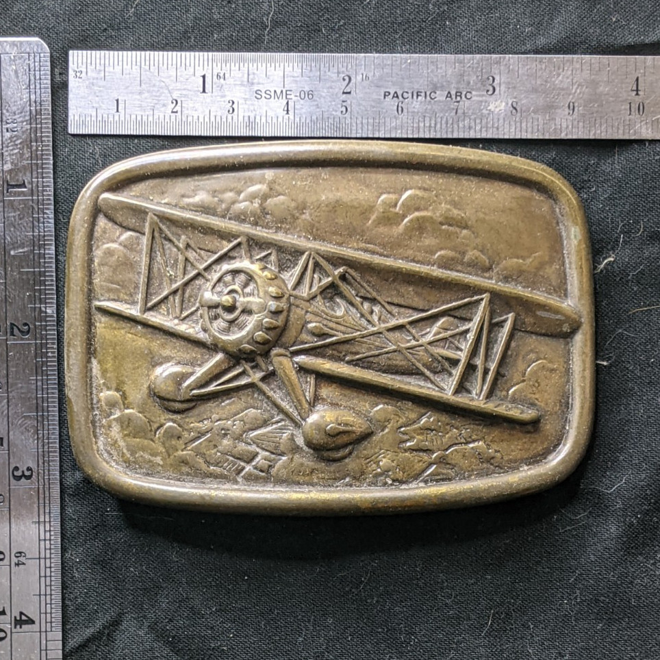 Avon Men&rsquo;s Gold Tone Airplane Aviation Metal Western Belt Buckle 1.75 in