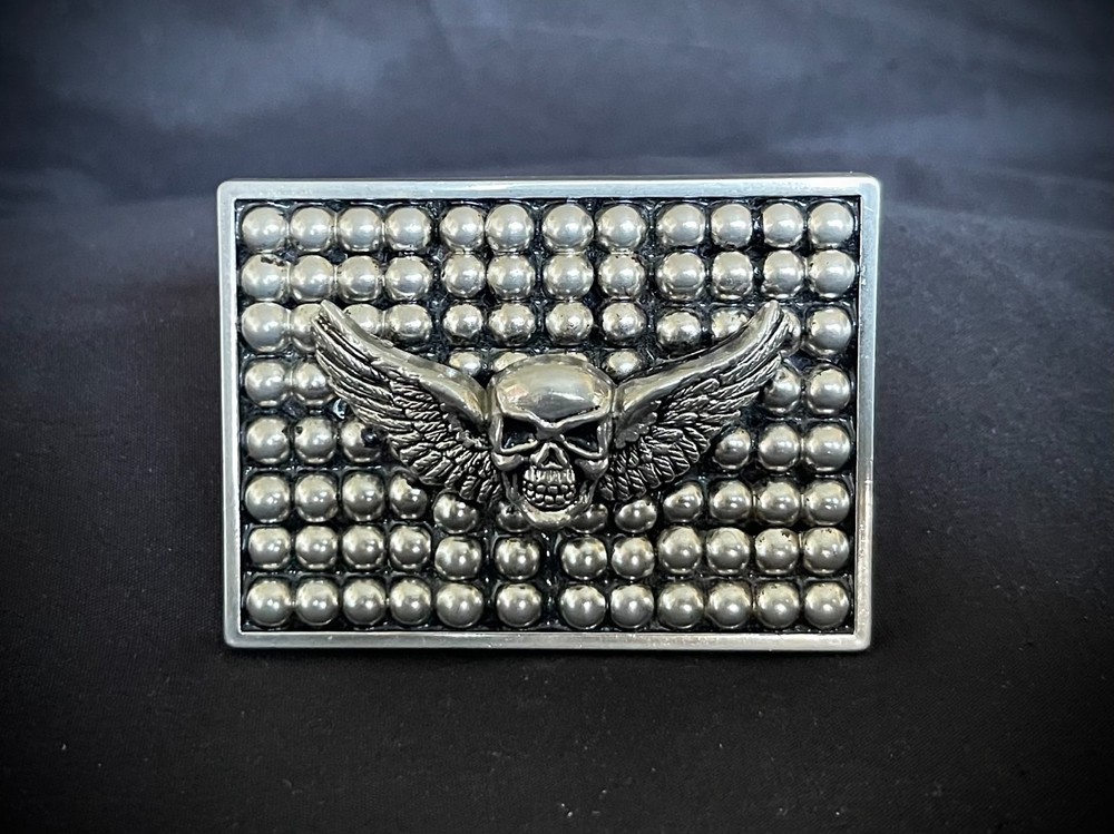 Flying Skull Winged Belt Buckle Gothic Industrial Beaded OOAK Darren McNeese