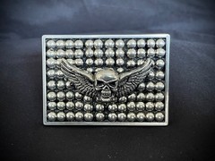 Flying Skull Winged Belt Buckle Gothic Industrial Beaded OOAK Darren McNeese