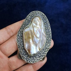 Natural Mother of Pearl Belt Buckle Handmade Silver Tone Western Belt Buckle
